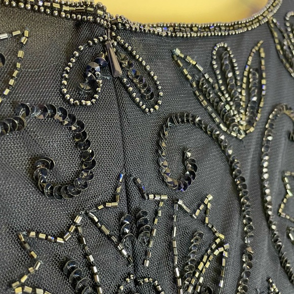 Pisarro Nights Beaded Navy Blue Gown Mesh Short sleeve. Size 12 - Picture 7 of 10